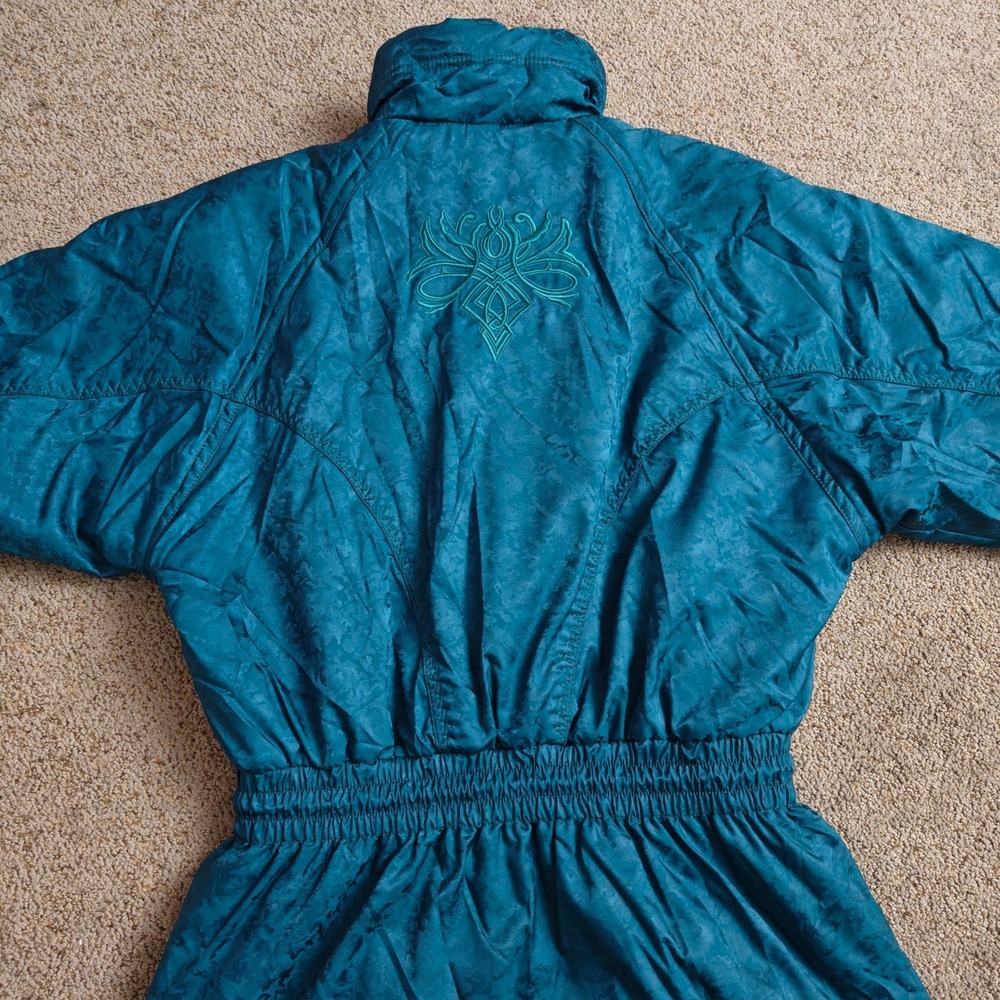 Vintage Descente‎ Teal Floral Ski Jacket Women's Size 10 Winter Warm Coat - Picture 3 of 16